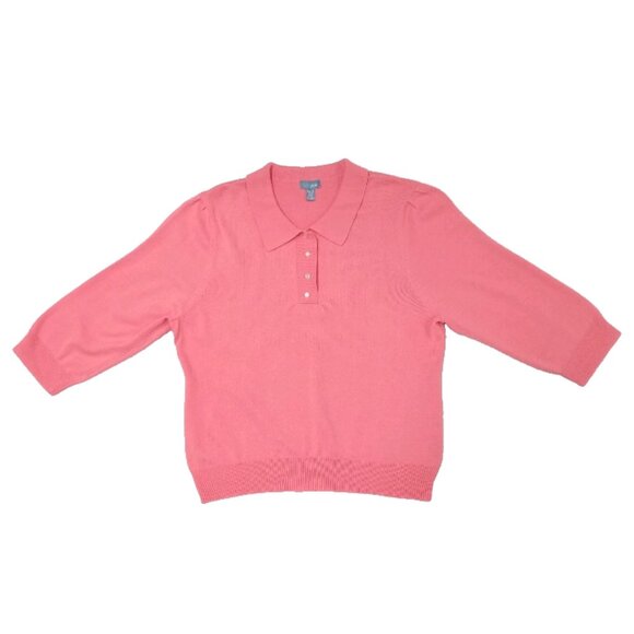 Tres You Vintage Pink Knit Polo Sweater Top 3/4 Sleeve Collared Preppy Retro XL - Picture 1 of 8